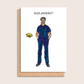 Hugh Jackfruit – illustrated portrait greeting card, front