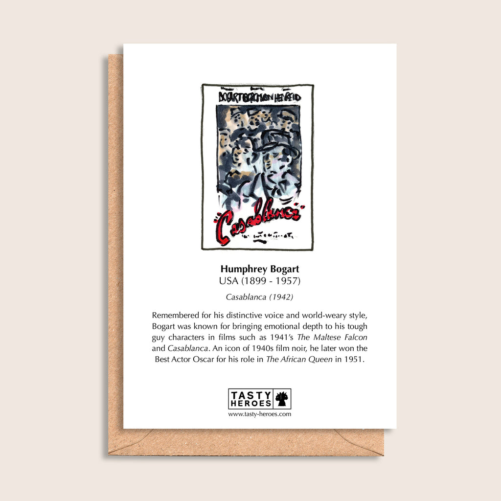 Humphrey Yoghurt – biographical note and Humphrey Bogart artwork, reverse