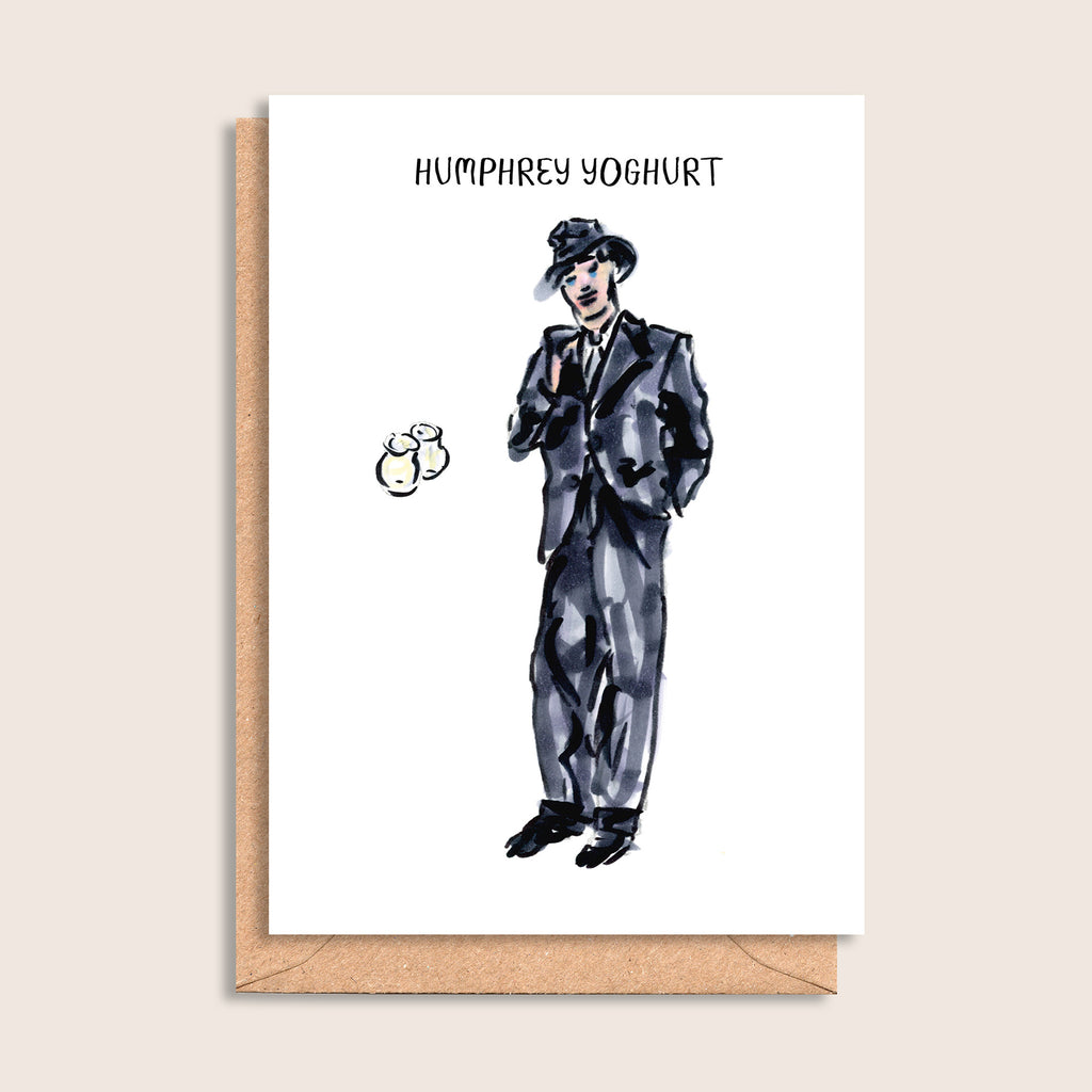 Humphrey Yoghurt – illustrated portrait greeting card, front