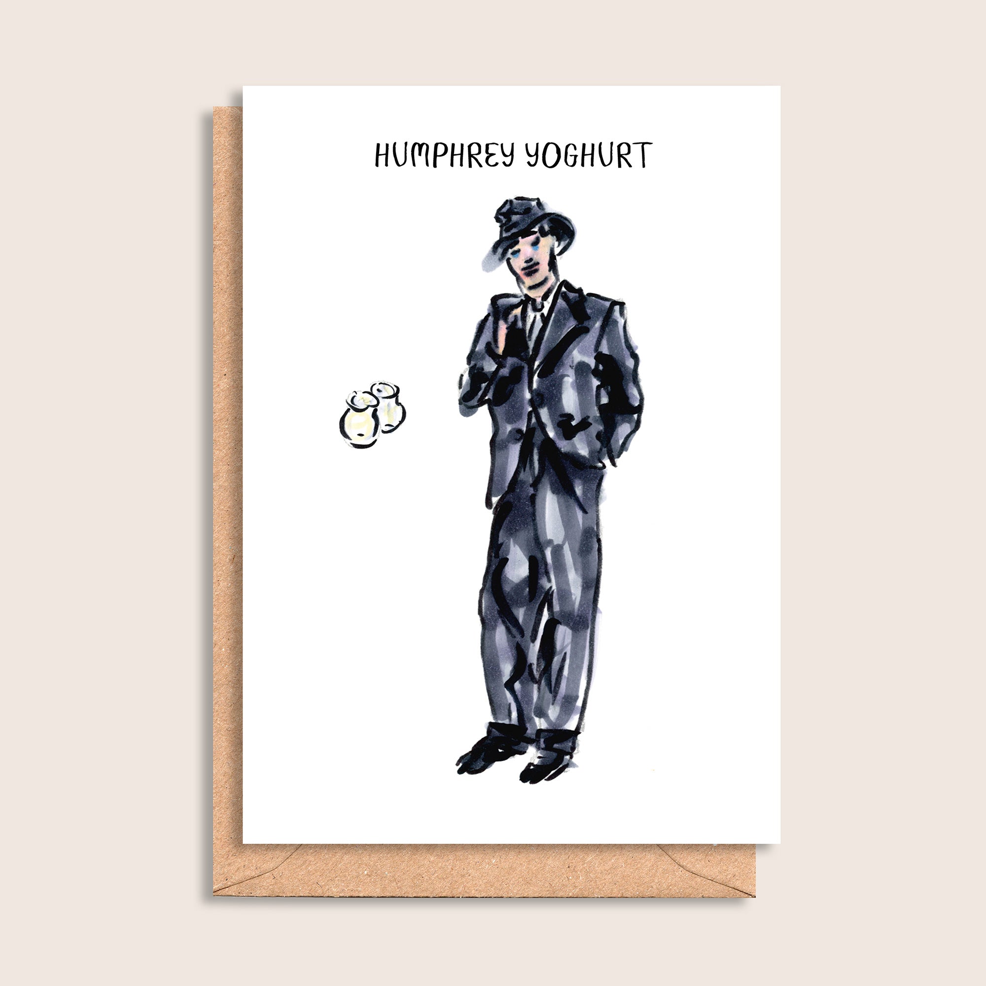 Humphrey Yoghurt – illustrated portrait greeting card, front