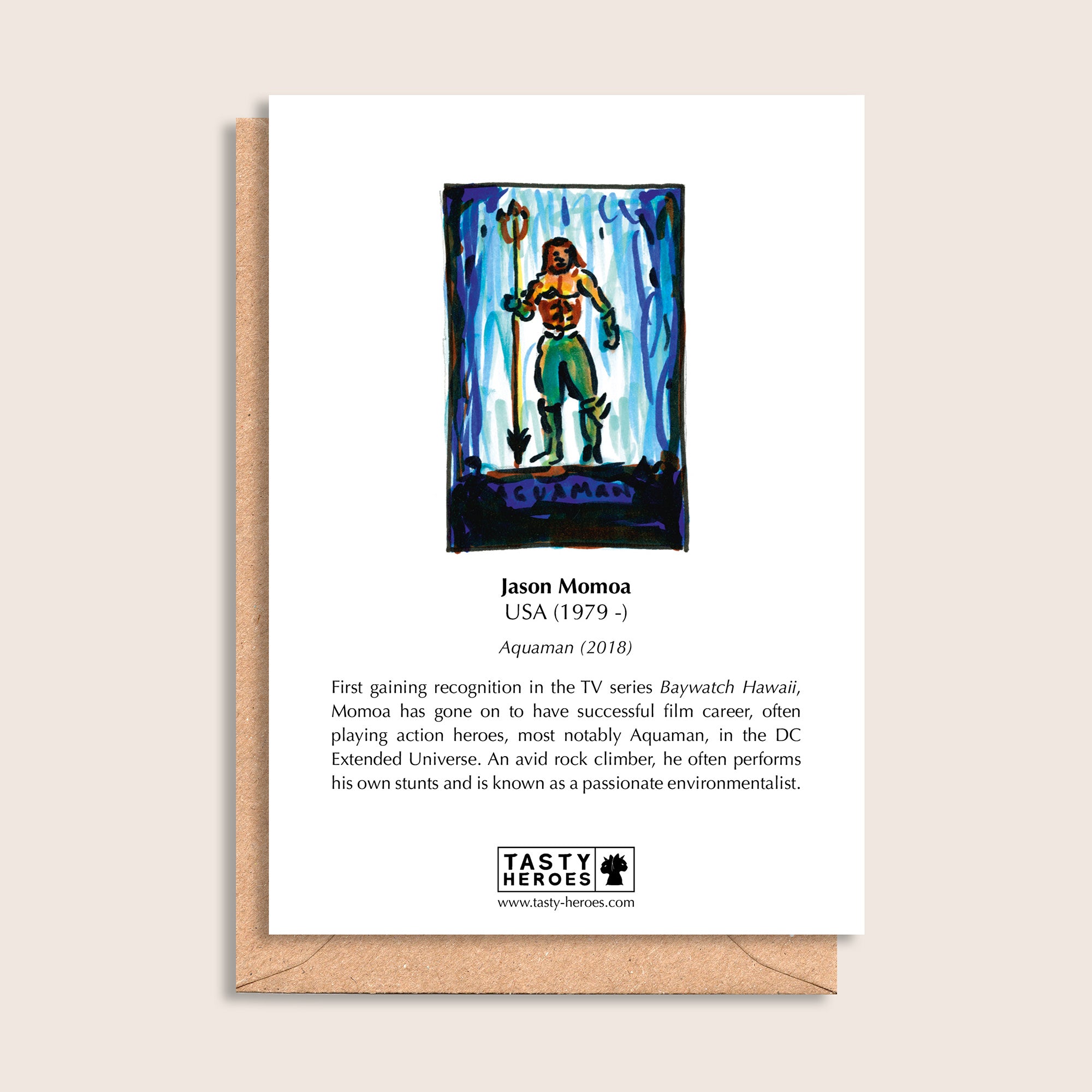 Jason Samosa – biographical note and Jason Momoa artwork, reverse