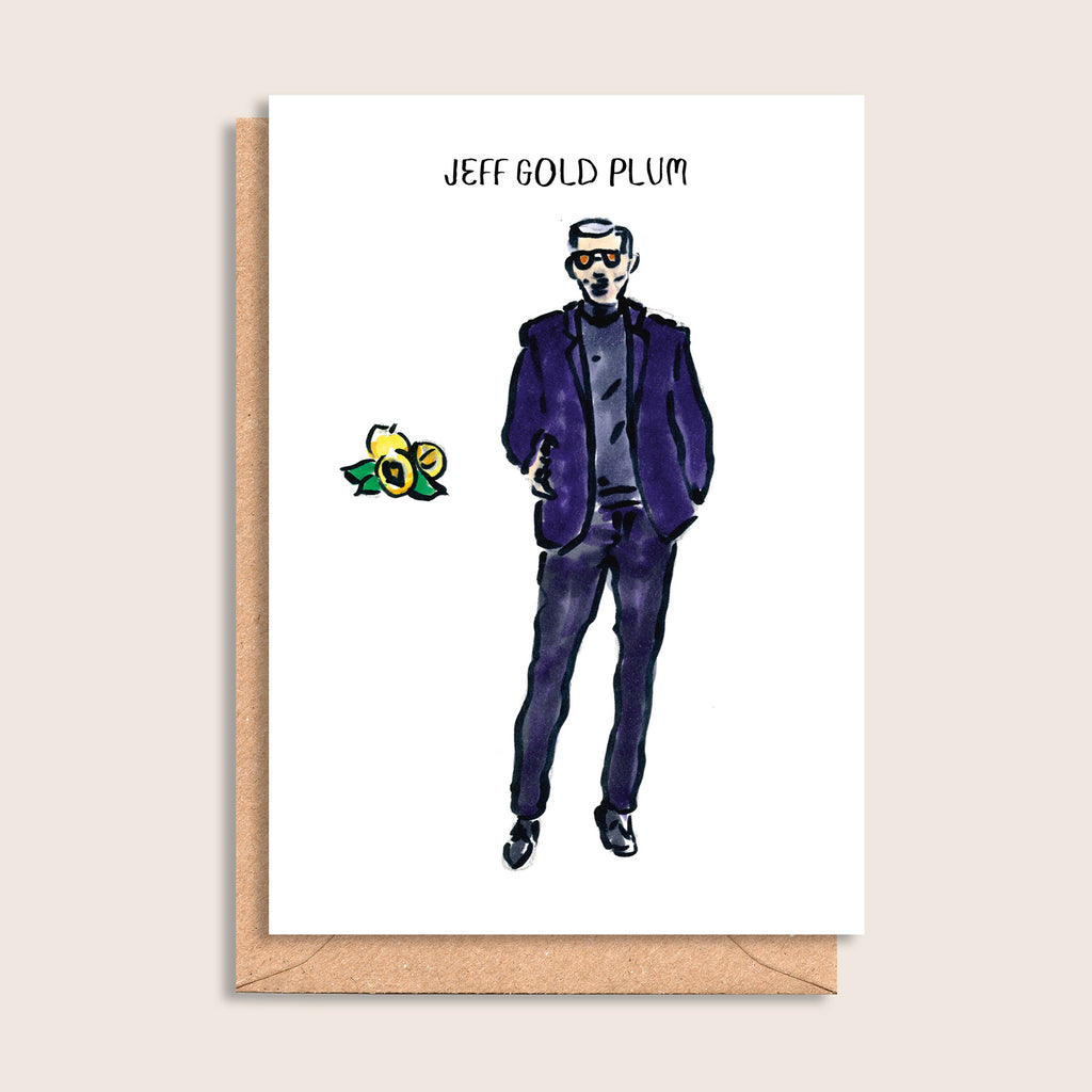 Jeff Gold Plum – illustrated portrait greeting card, front
