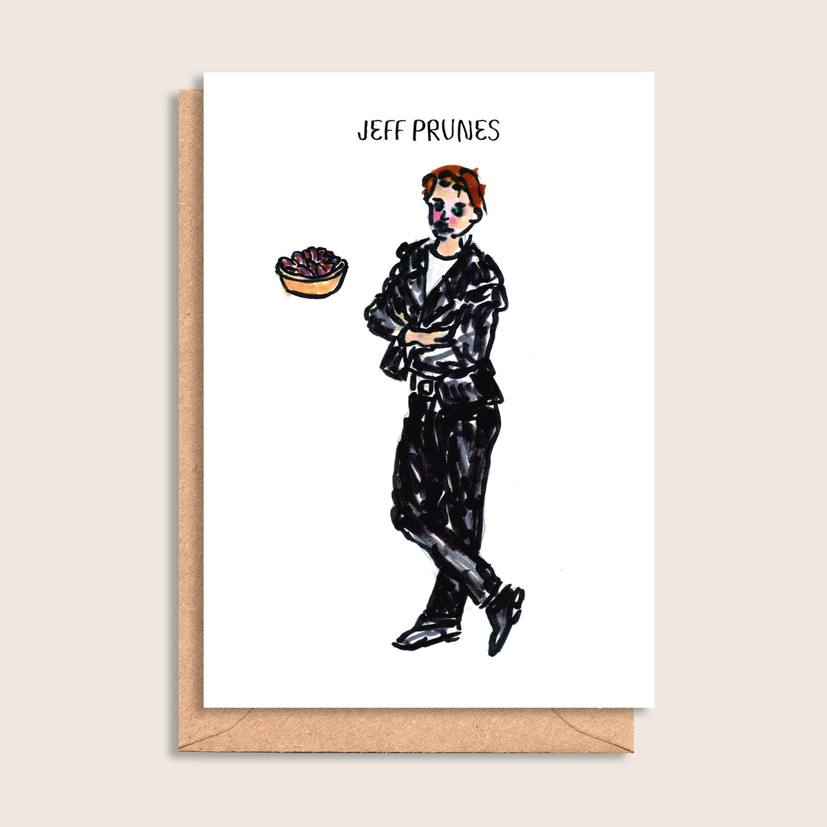 Jeff Prunes – illustrated portrait greeting card, front