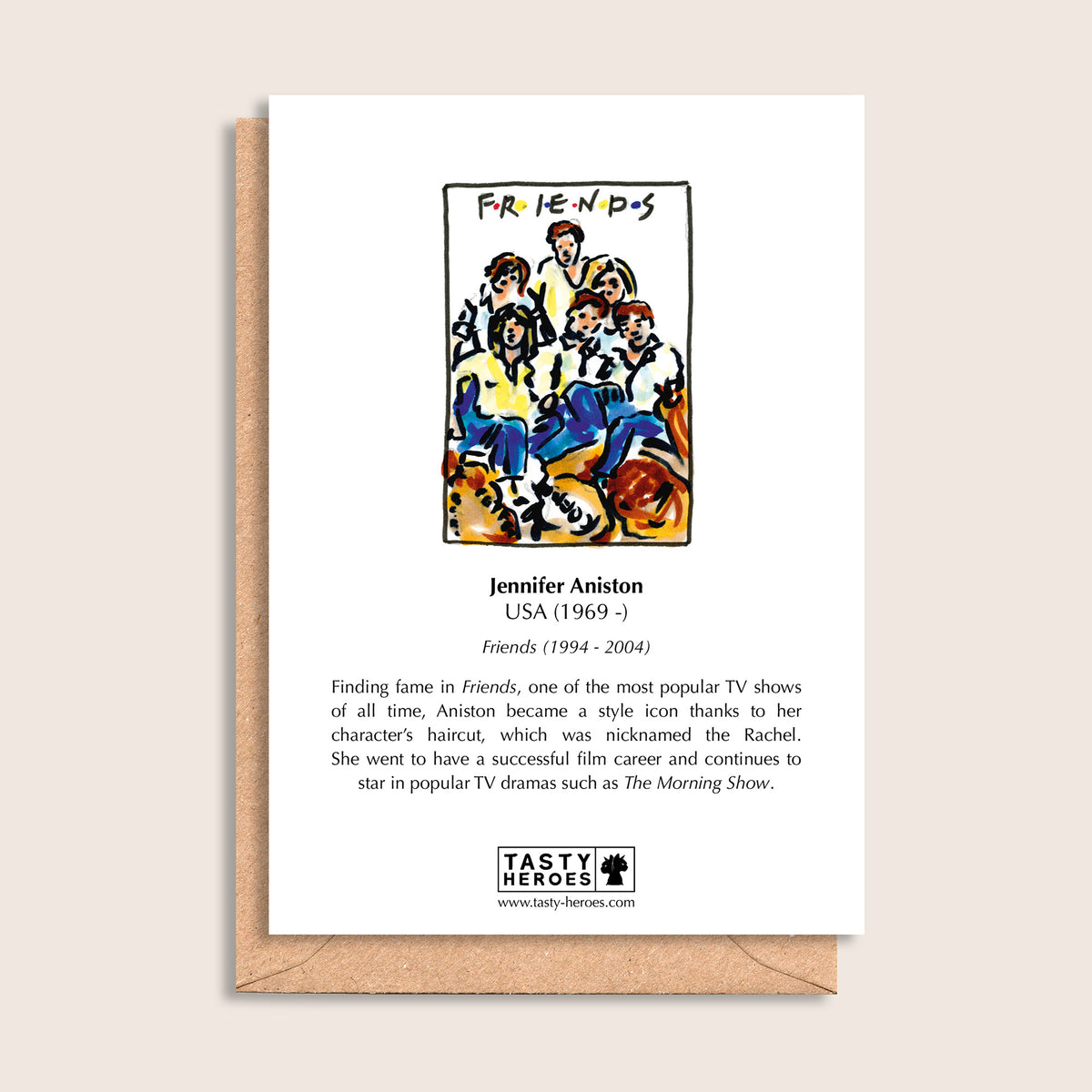 Jennifer Aniseed – biographical note and Jennifer Aniston artwork, reverse