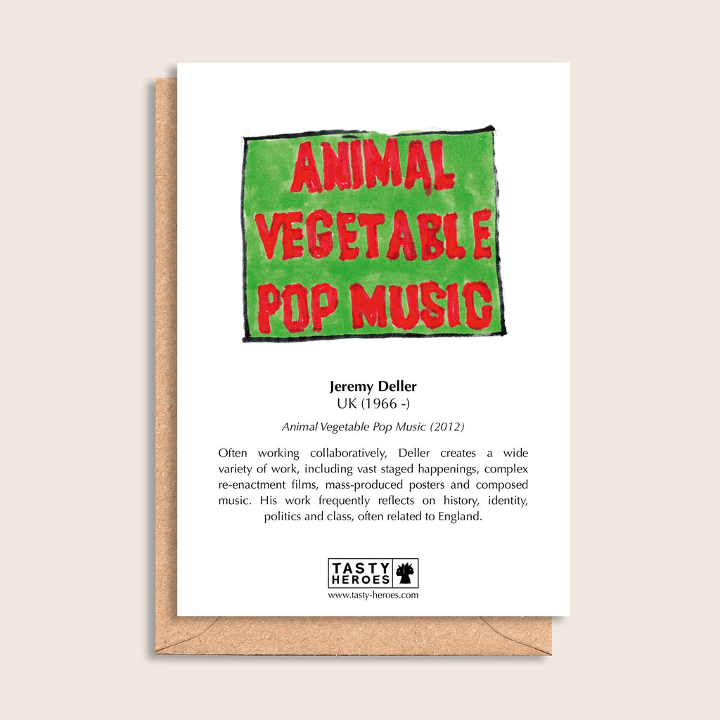 Jeremy Dellercatessen – biographical note and Jeremy Deller artwork, reverse