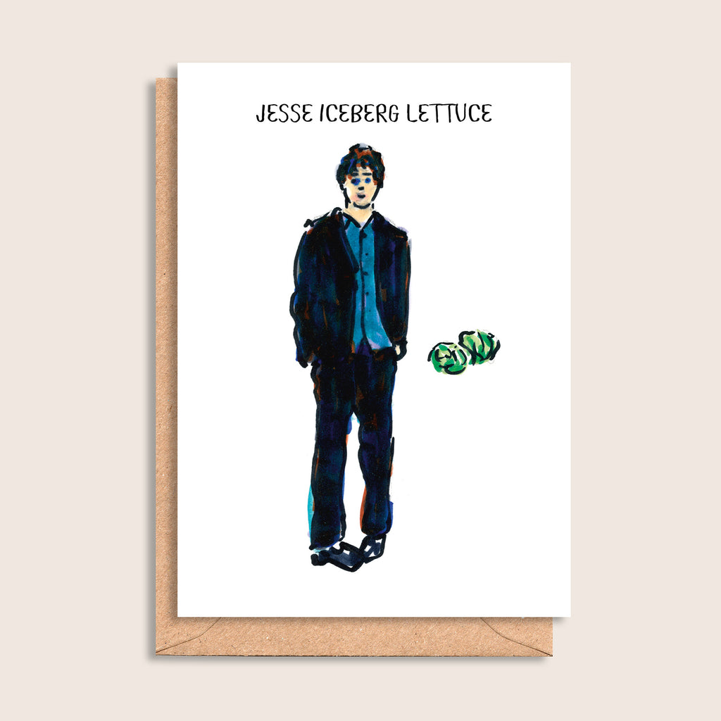 Jesse Iceberg Lettuce – illustrated portrait greeting card, front