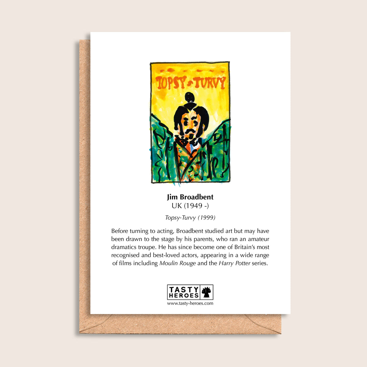 Jim Broadbean – biographical note and Jim Broadbent artwork, reverse