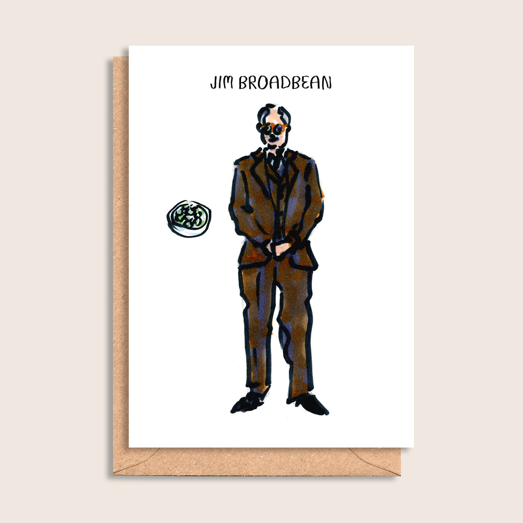 Jim Broadbean – illustrated portrait greeting card, front