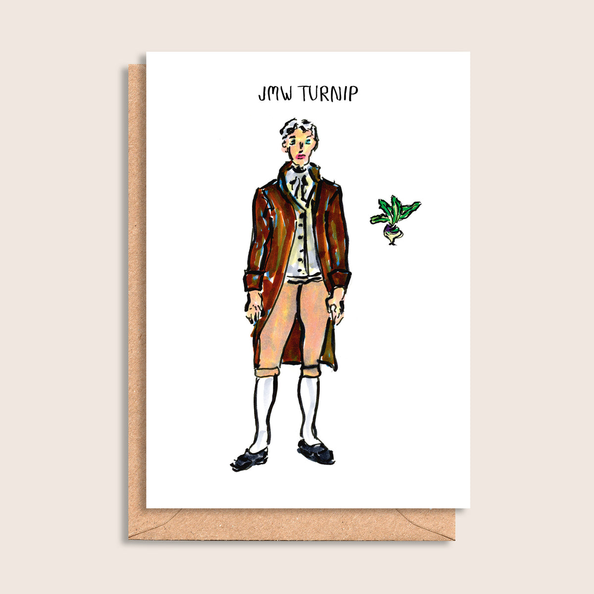 JMW Turnip – illustrated portrait greeting card, front