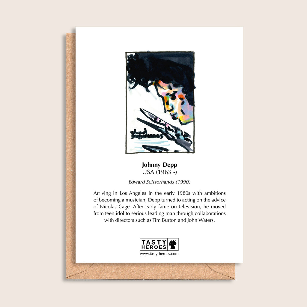 Johnny Crepe – biographical note and Johnny Depp artwork, reverse