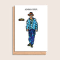 Johnny Crepe – illustrated portrait greeting card, front