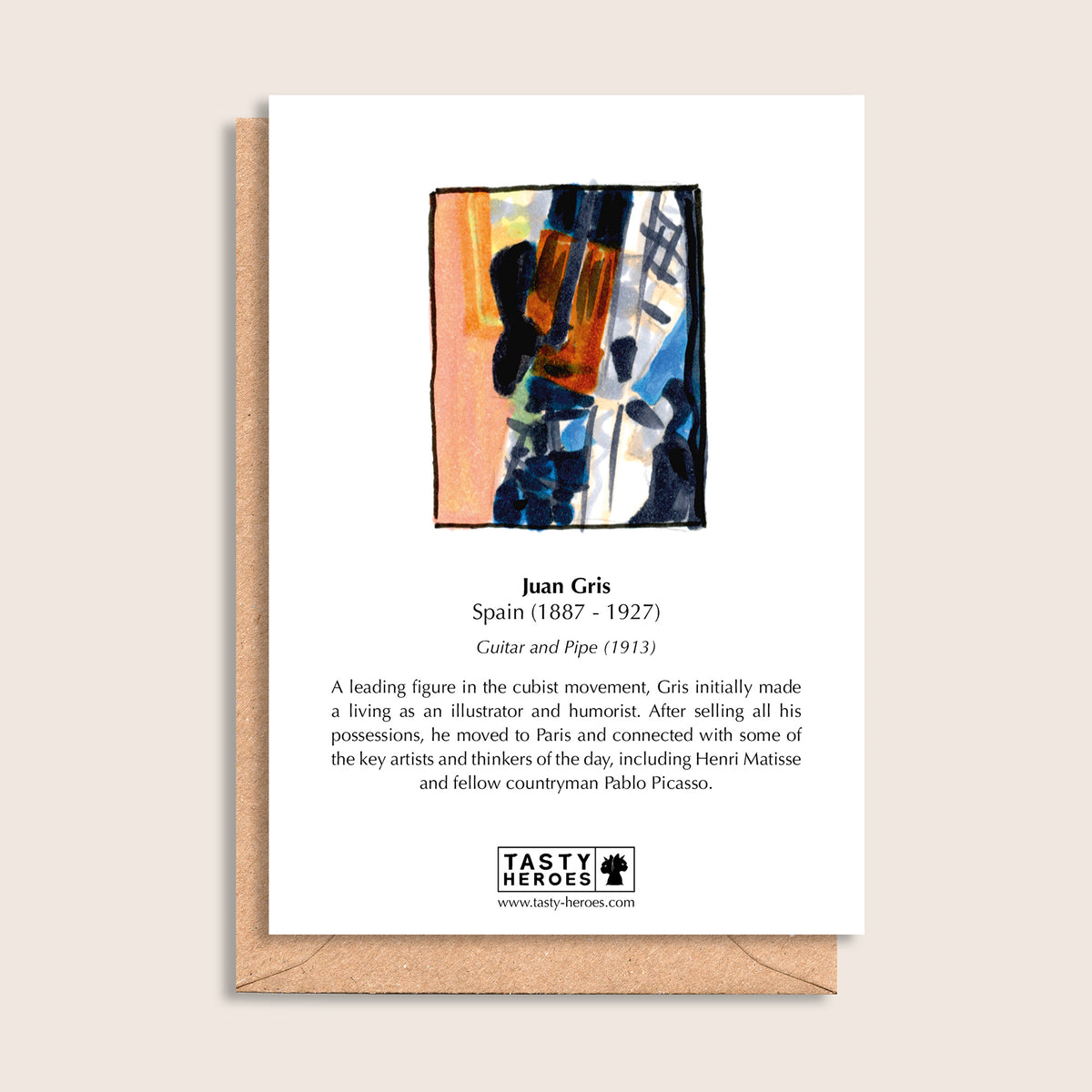 Juan Grits – biographical note and Juan Gris artwork, reverse