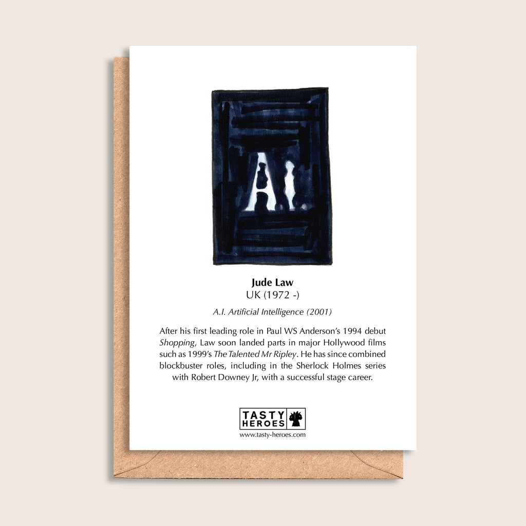 Jude Slaw – biographical note and Jude Law artwork, reverse