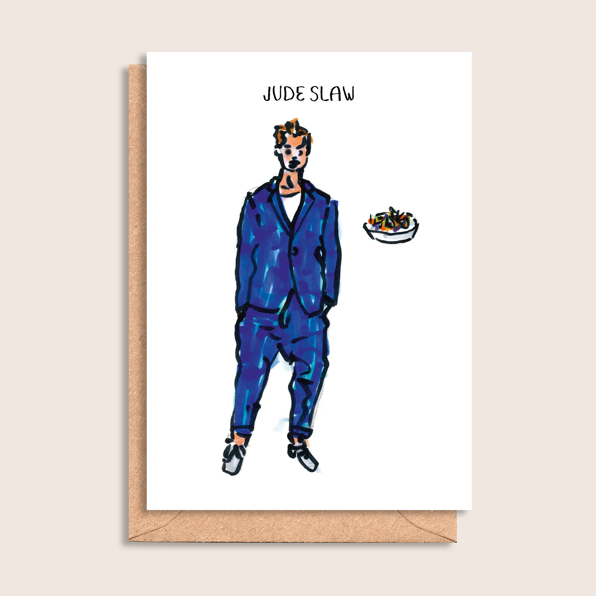 Jude Slaw – illustrated portrait greeting card, front