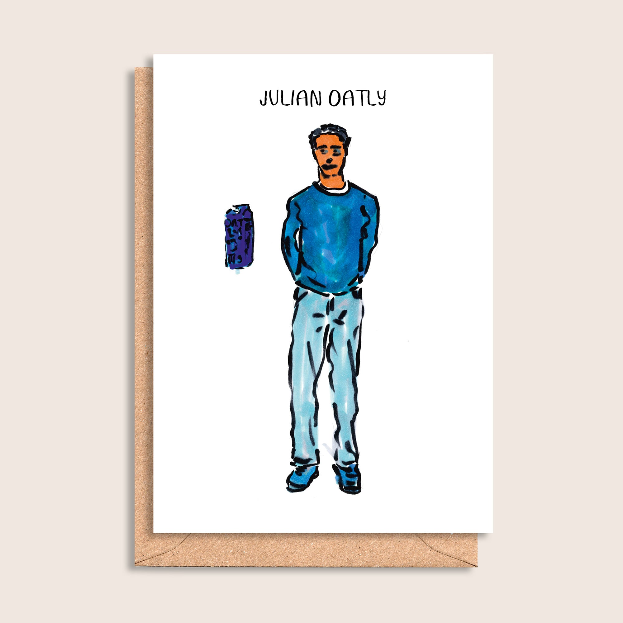 Julian Oatly – illustrated portrait greeting card, front