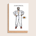 Julian Schnitzel – illustrated portrait greeting card, front
