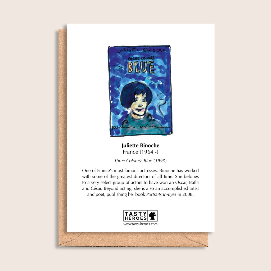Juliette Brioche – biographical note and Juliette Binoche artwork, reverse