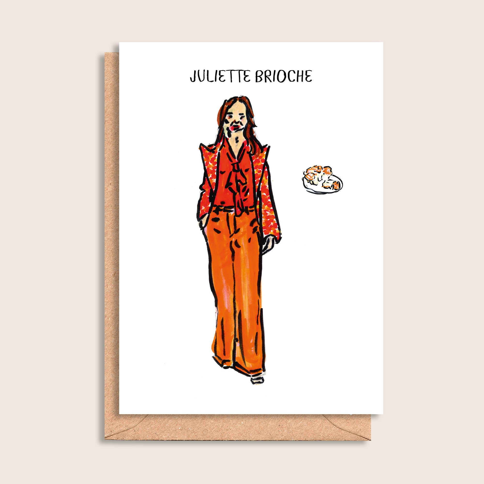 Juliette Brioche – illustrated portrait greeting card, front