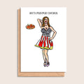 Katy Peri-Peri Chicken – illustrated portrait greeting card, front