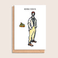 Keanu Cheese – illustrated portrait greeting card, front