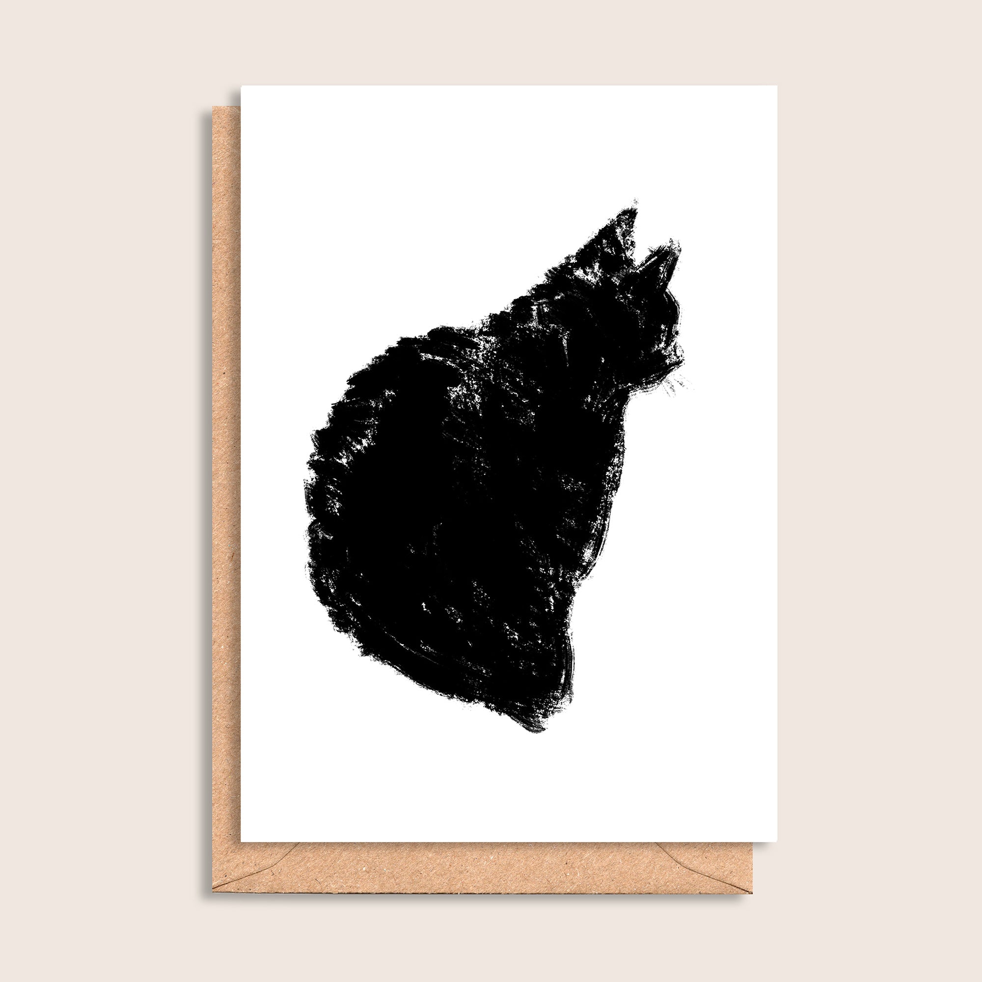 Keeping Watch – illustrated black ink cat greeting card by Tasty Heroes