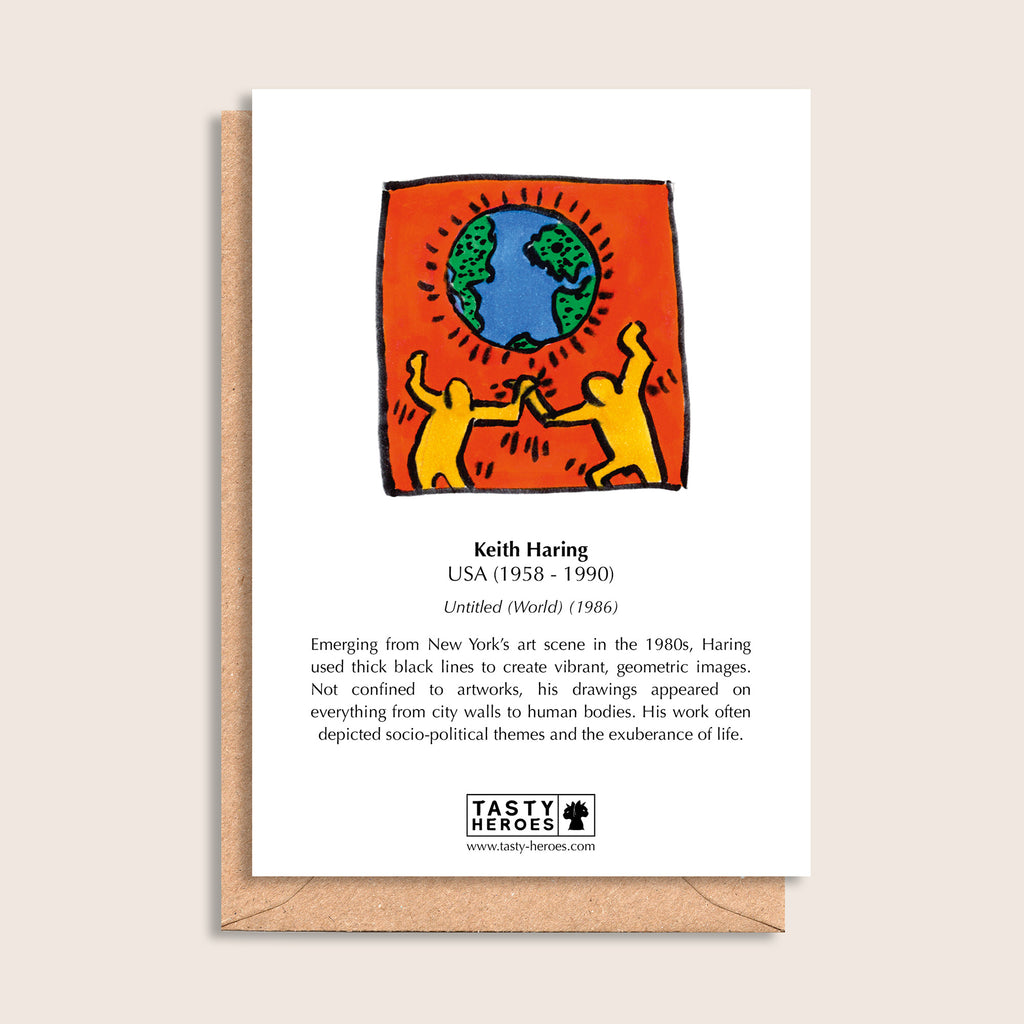 Keith Herring – biographical note and Keith Haring artwork, reverse