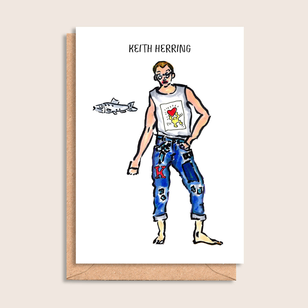 Keith Herring – illustrated portrait greeting card, front