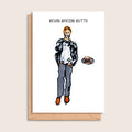 Kevin Bacon Butty – illustrated portrait greeting card, front