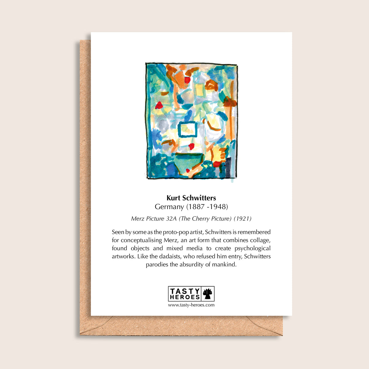 Kurt Fritters – biographical note and Kurt Schwitters artwork, reverse