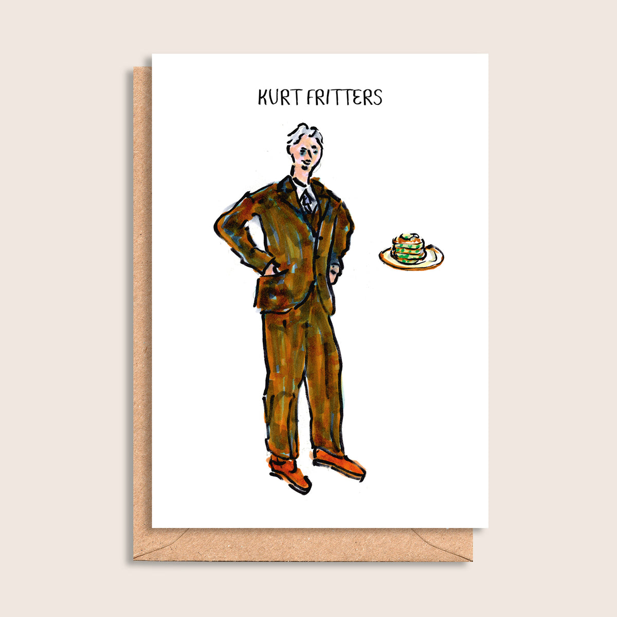 Kurt Fritters – illustrated portrait greeting card, front