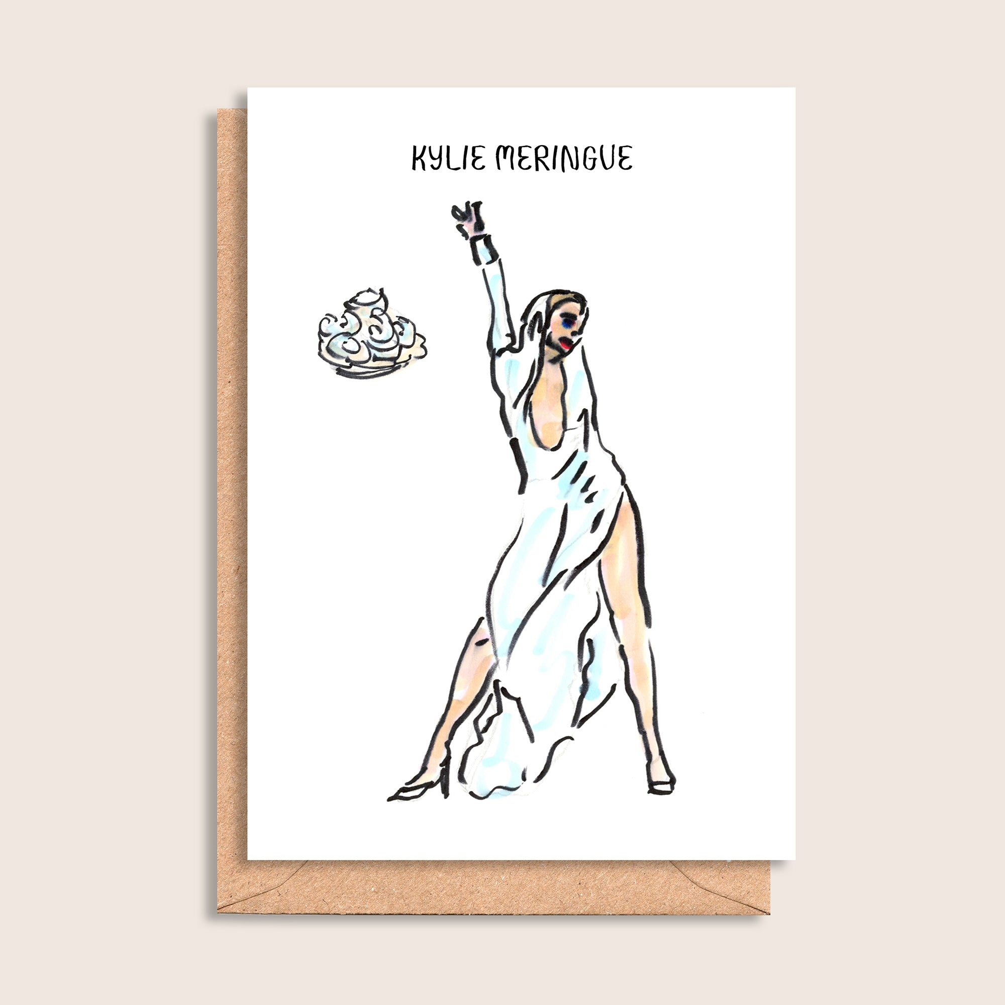 Kylie Meringue – illustrated portrait greeting card, front