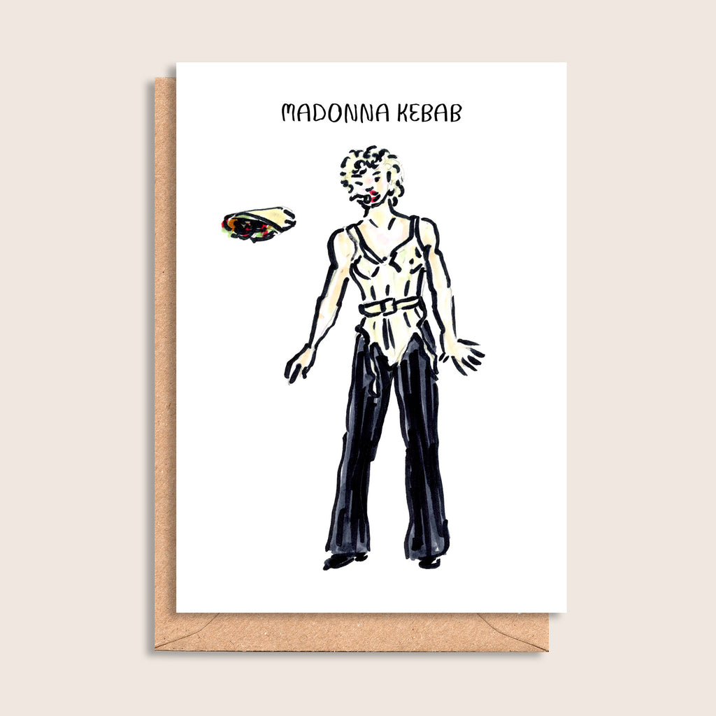Madonna Kebab – illustrated portrait greeting card, front