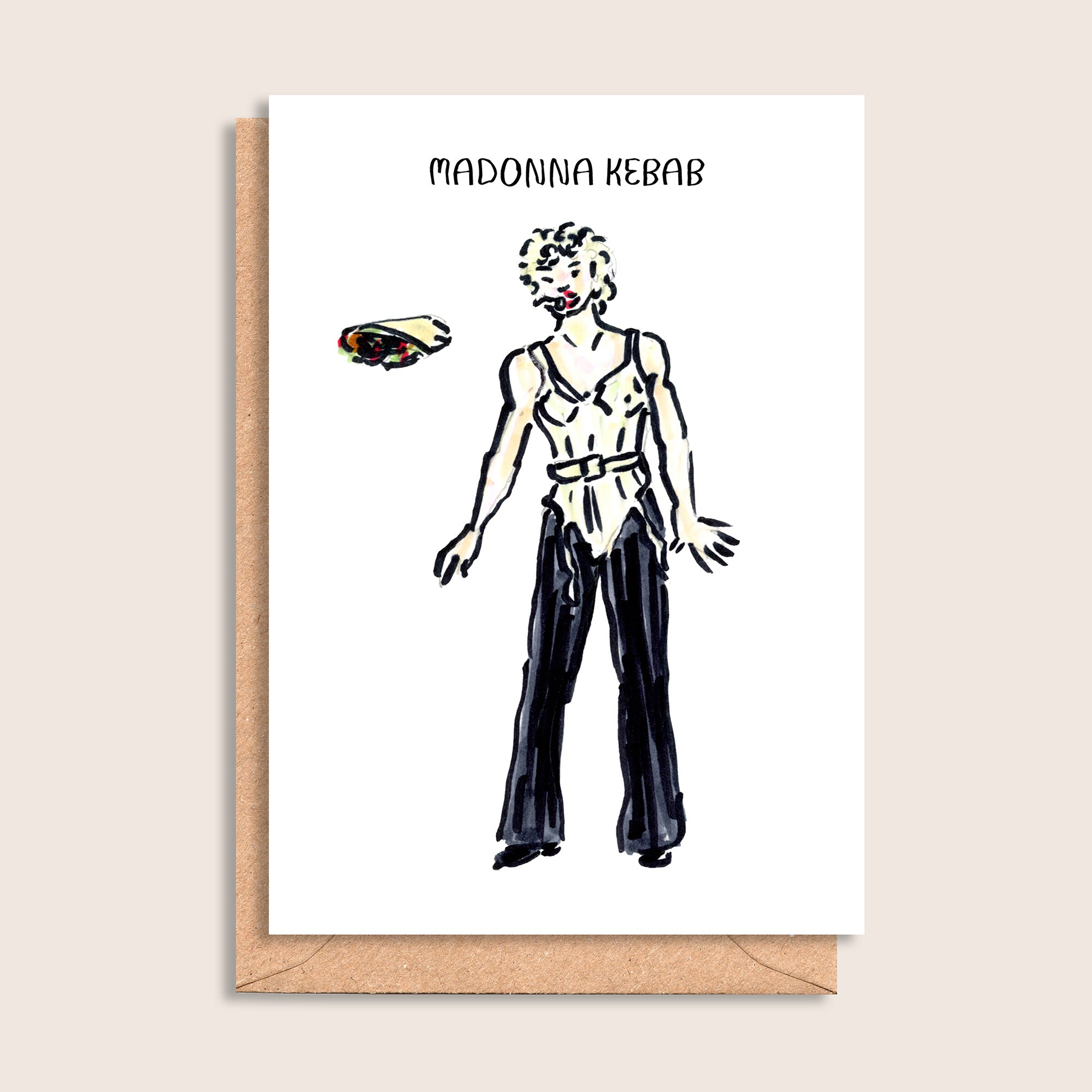 Madonna Kebab – illustrated portrait greeting card, front