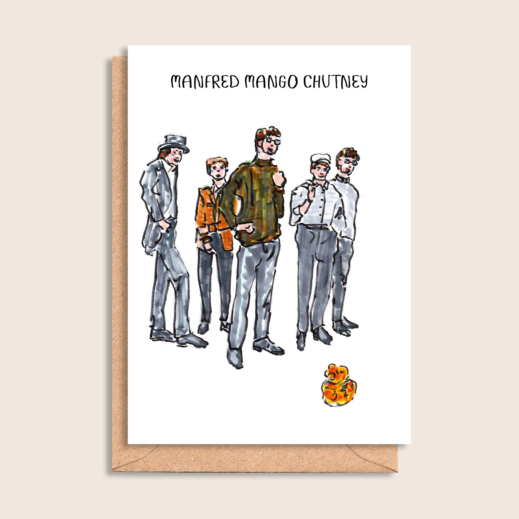 Manfred Mango Chutney – illustrated portrait greeting card, front