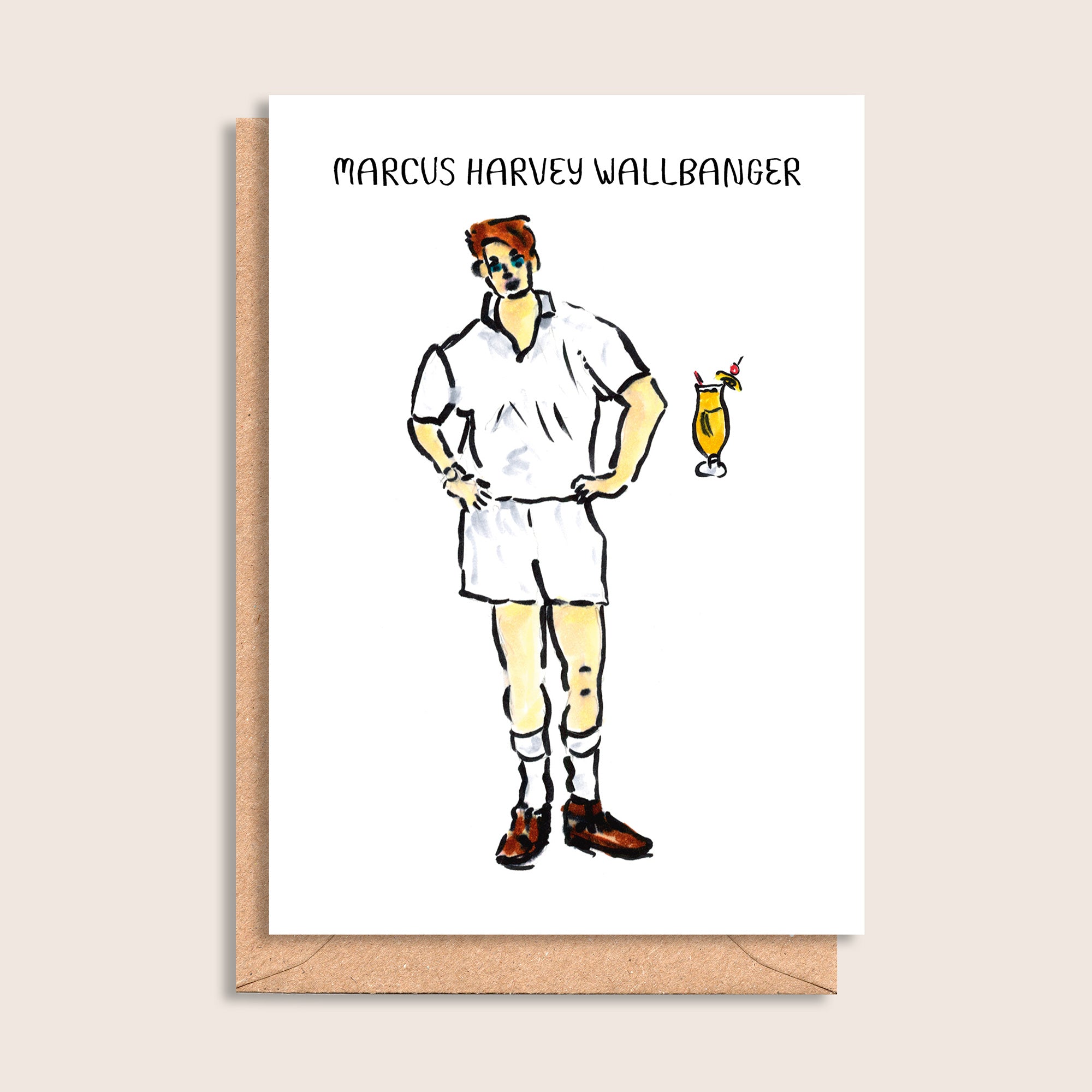 Marcus Harvey Wallbanger – illustrated portrait greeting card, front