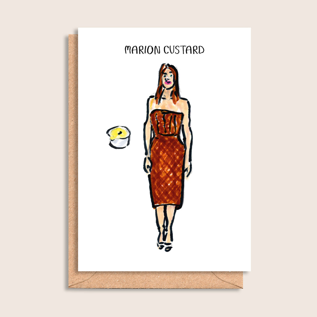 Marion Custard – illustrated portrait greeting card, front