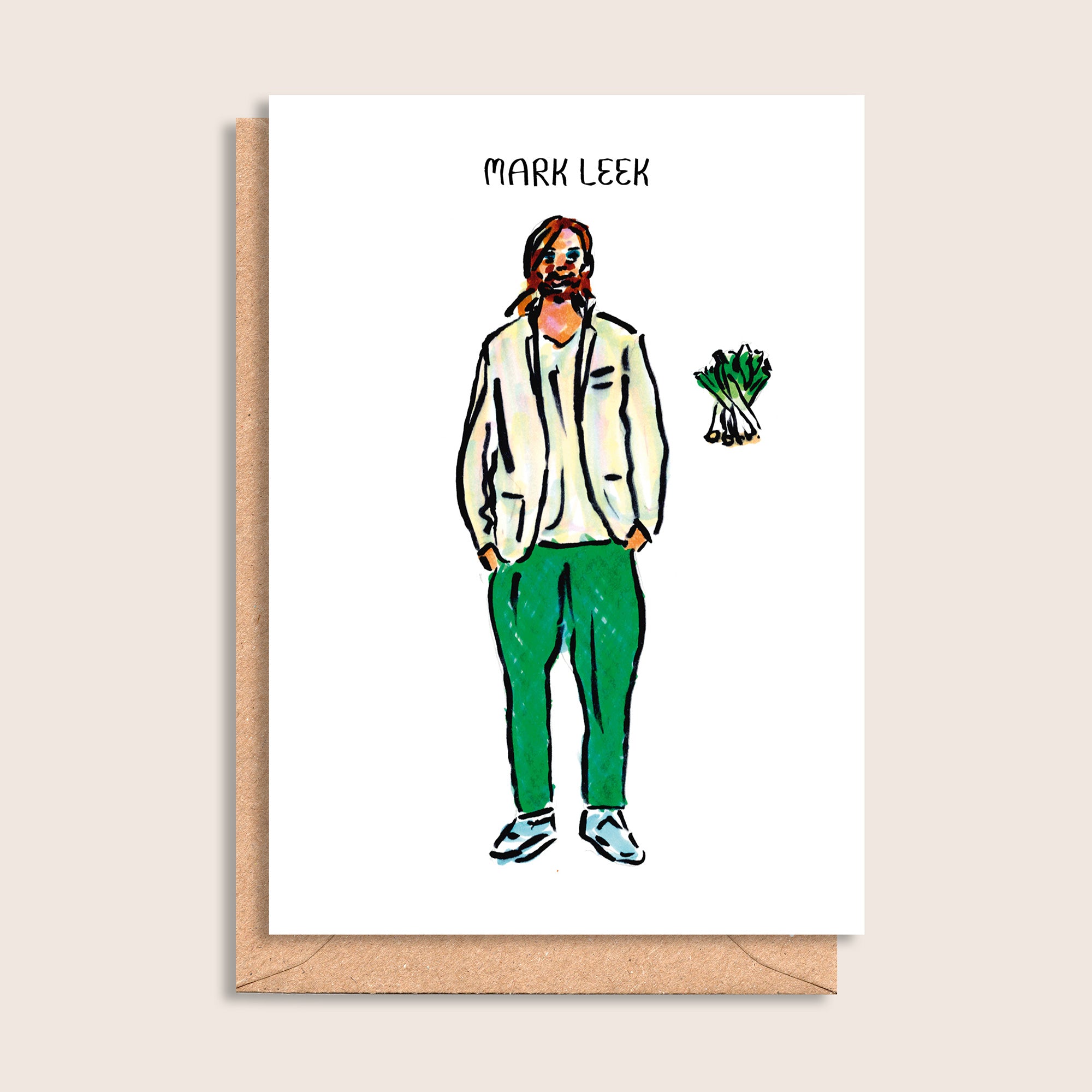 Mark Leek – illustrated portrait greeting card, front