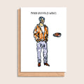 Mark Buffalo Wings – illustrated portrait greeting card, front