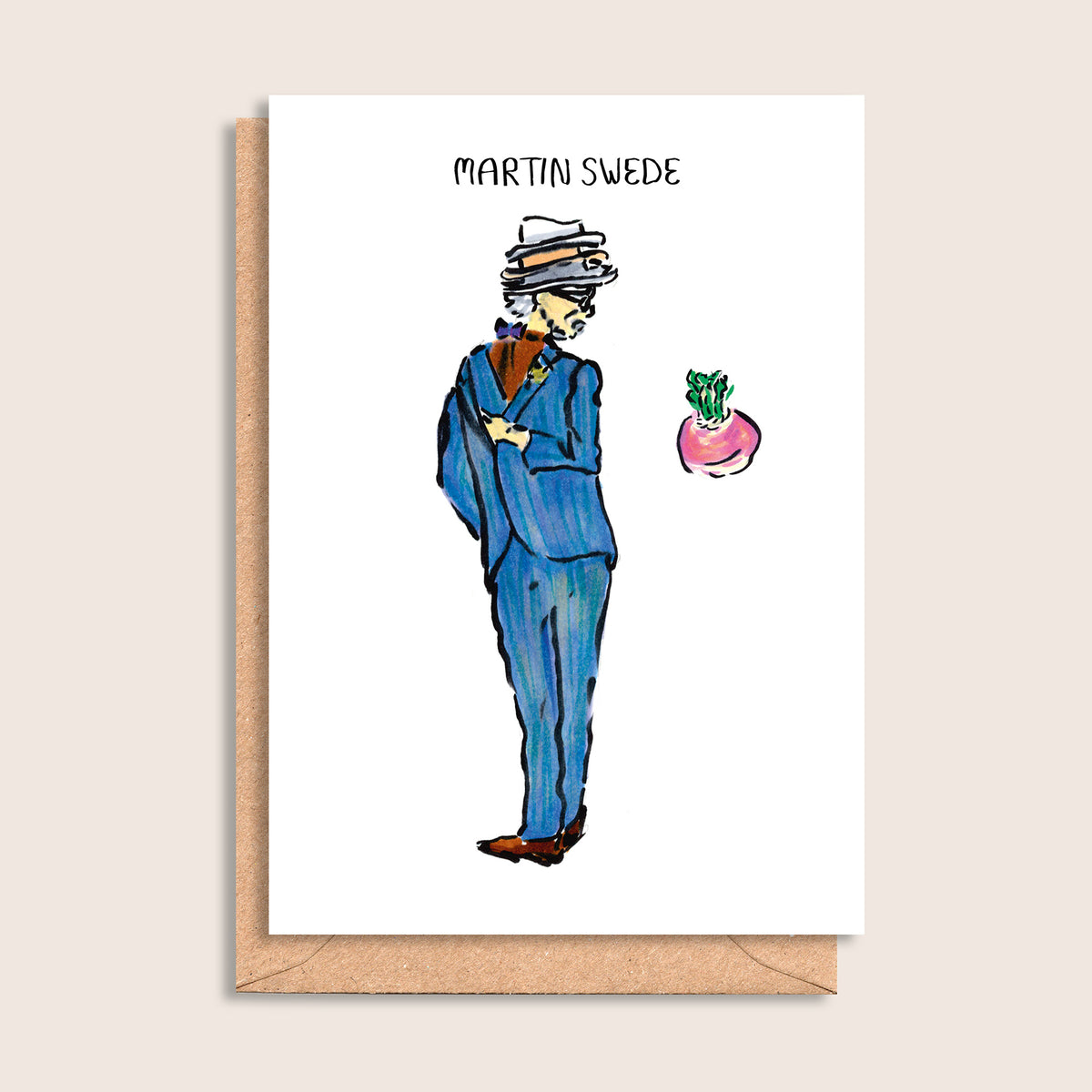 Martin Swede – illustrated portrait greeting card, front