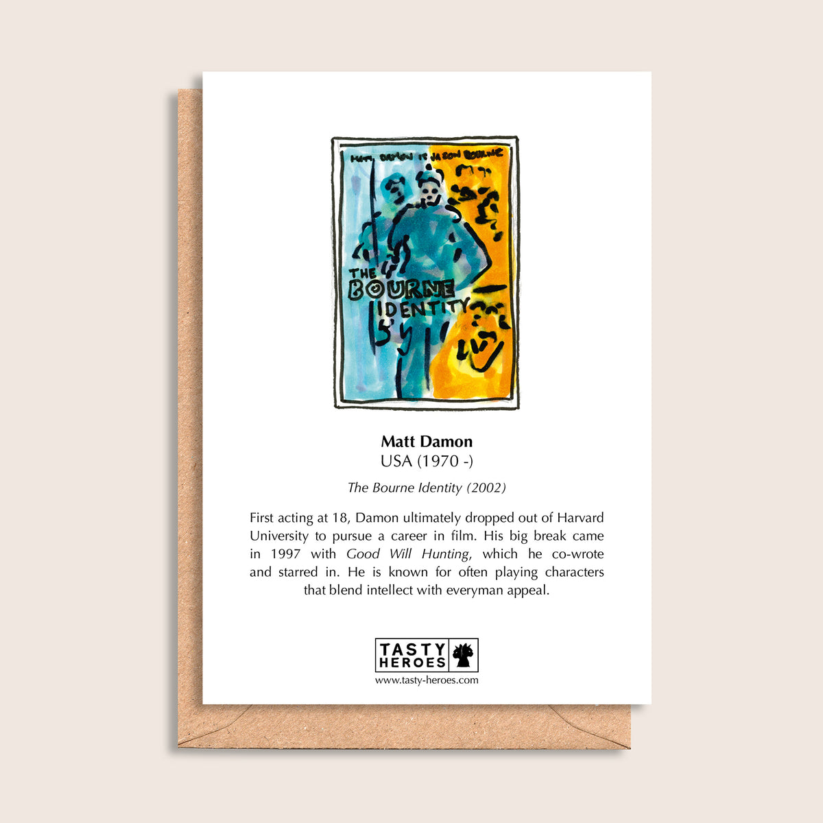 Matt Gammon – biographical note and Matt Damon artwork, reverse