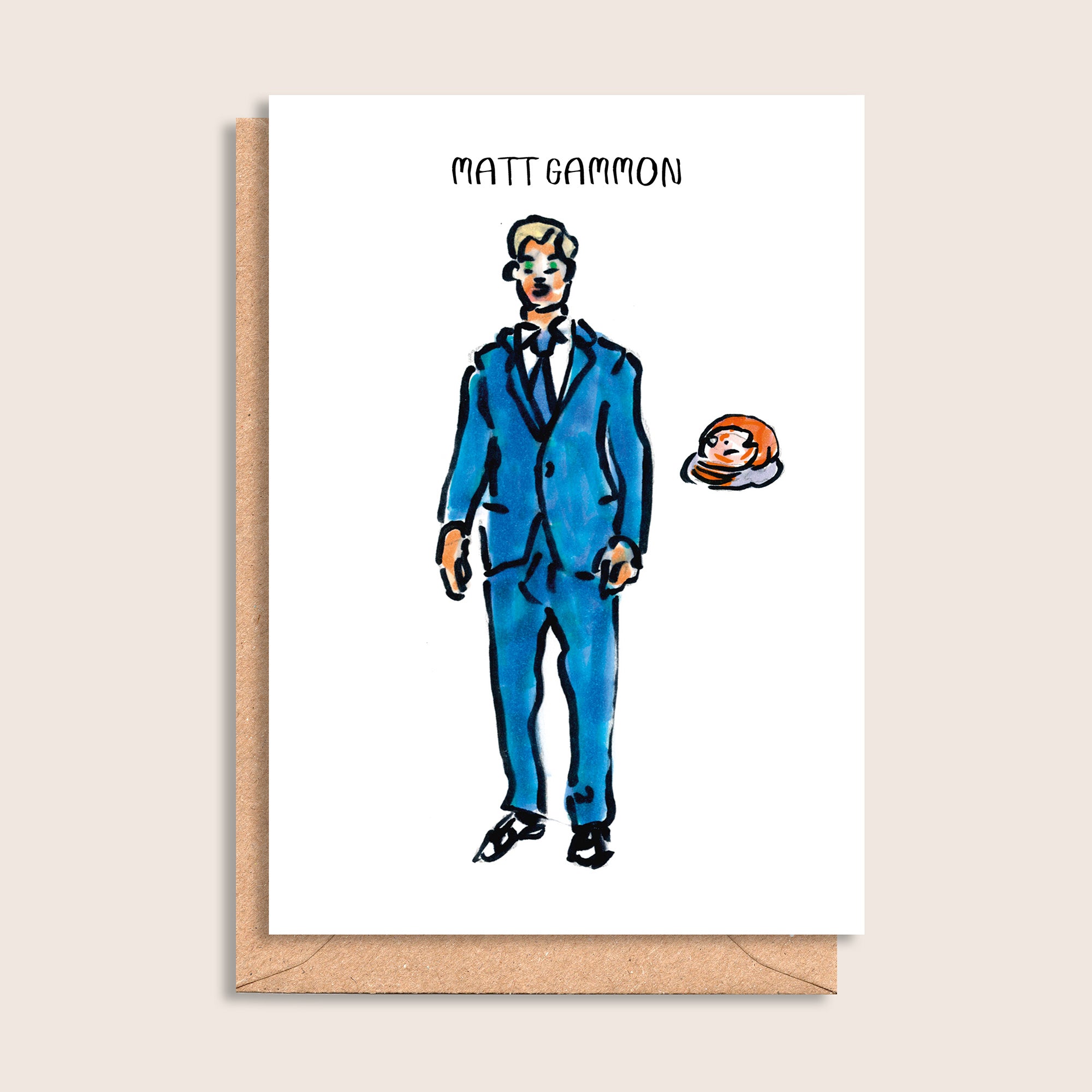 Matt Gammon – illustrated portrait greeting card, front