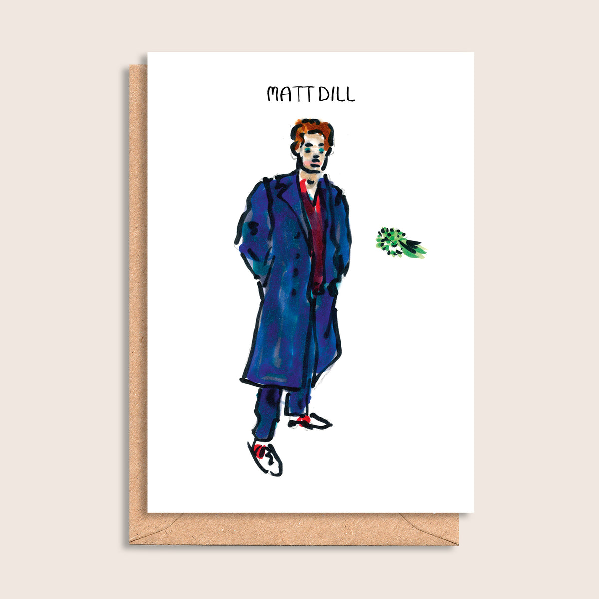 Matt Dill – illustrated portrait greeting card, front