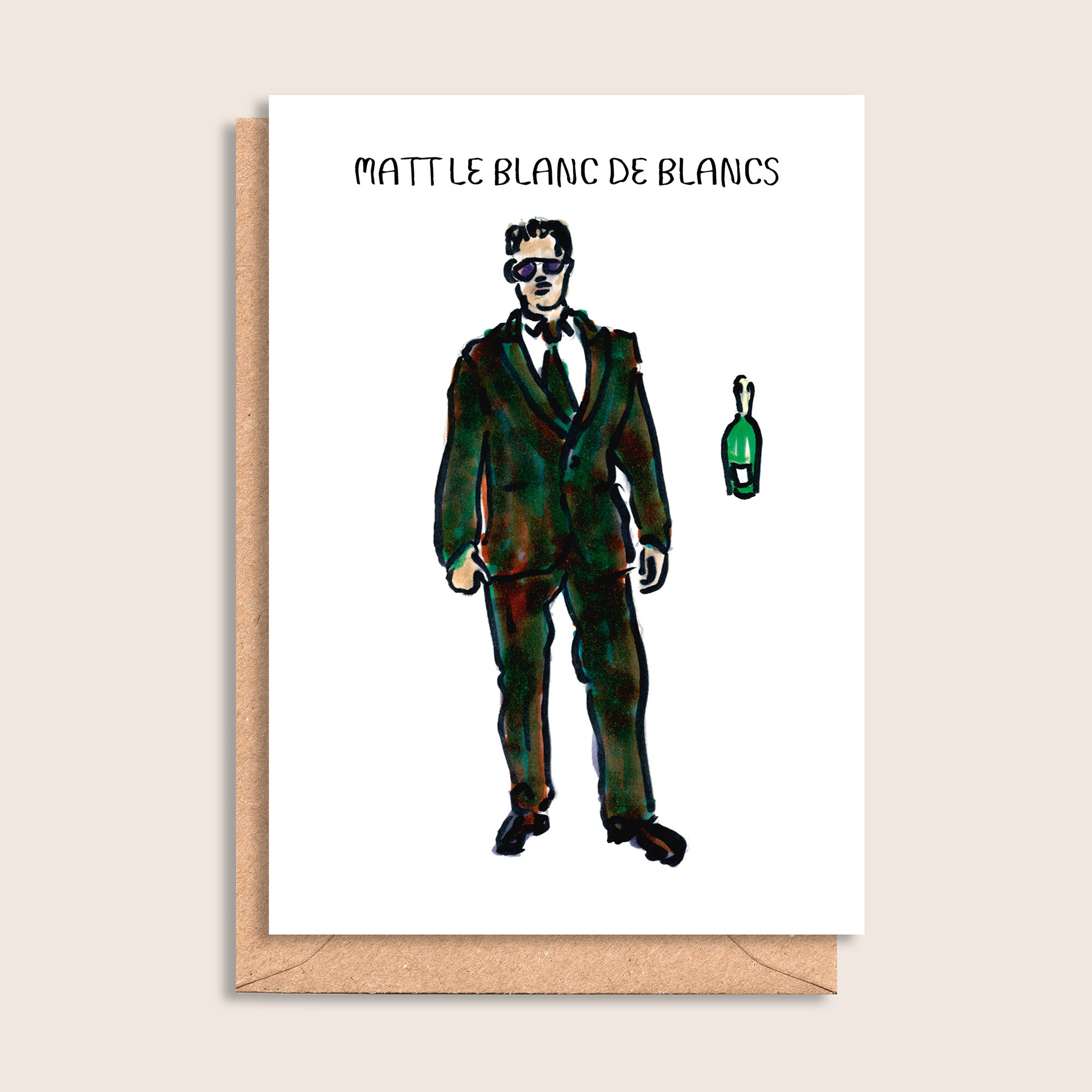 Matt Le Blanc de Blancs – illustrated portrait greeting card, front
