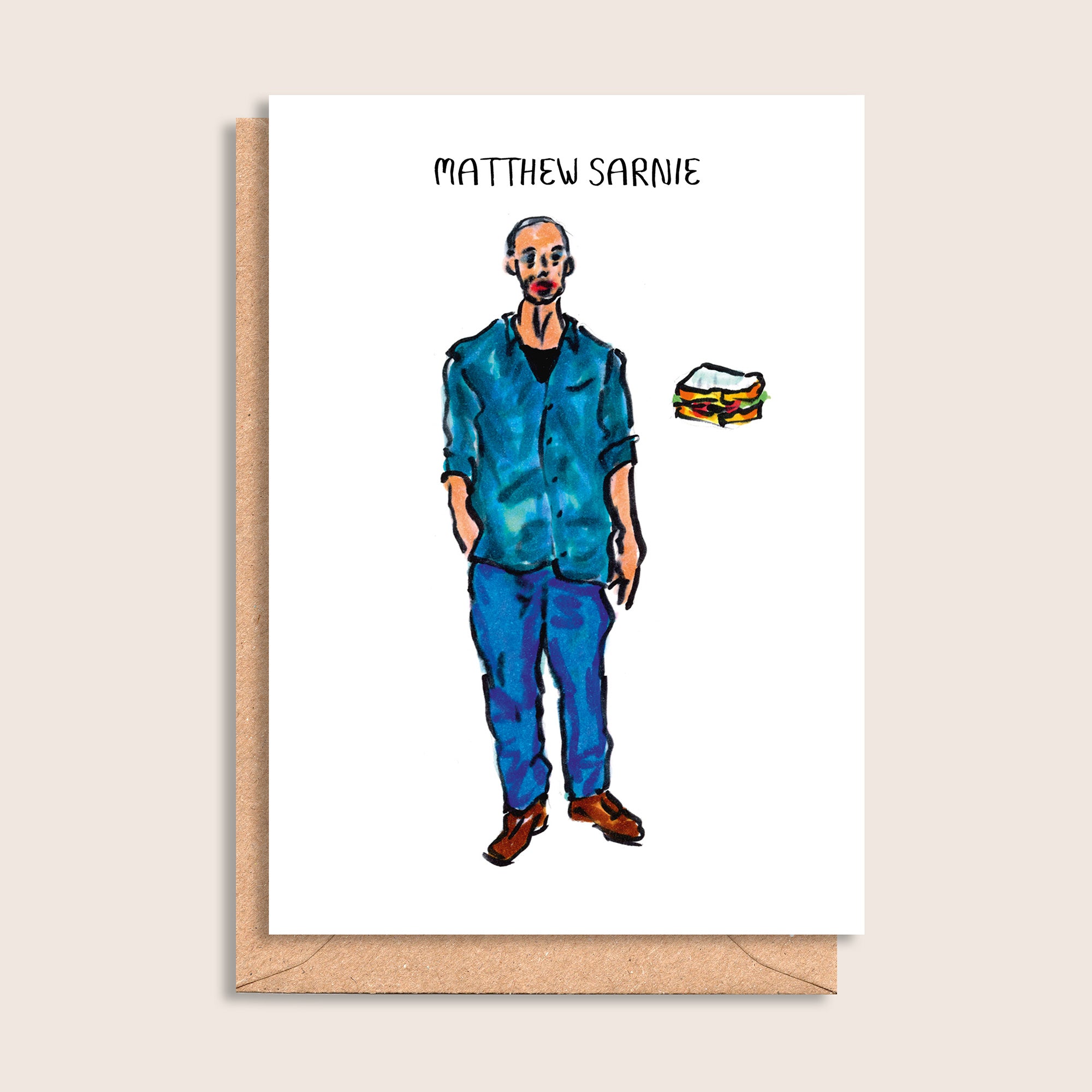 Matthew Sarnie – illustrated portrait greeting card, front