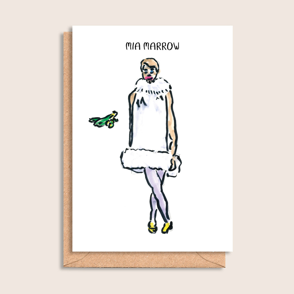 Mia Marrow – illustrated portrait greeting card, front