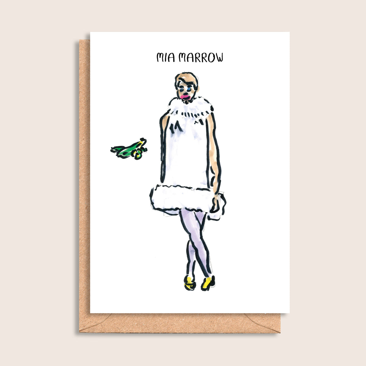 Mia Marrow – illustrated portrait greeting card, front