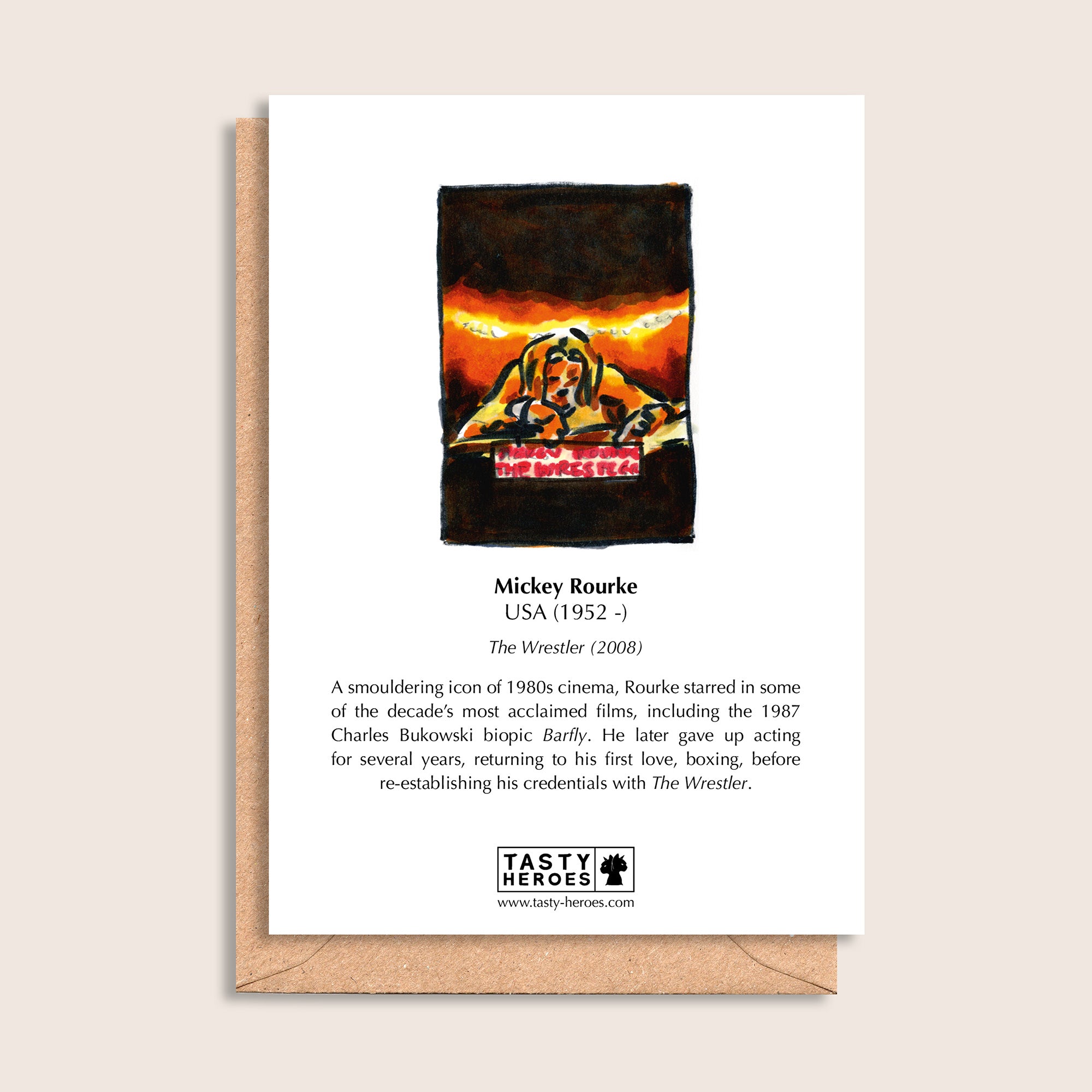 Mickey Pork – biographical note and Mickey Rourke artwork, reverse