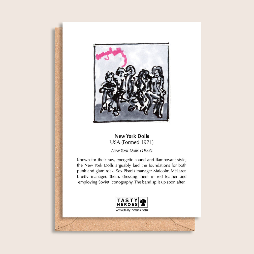 New York Rolls – biographical note and New York Dolls artwork, reverse