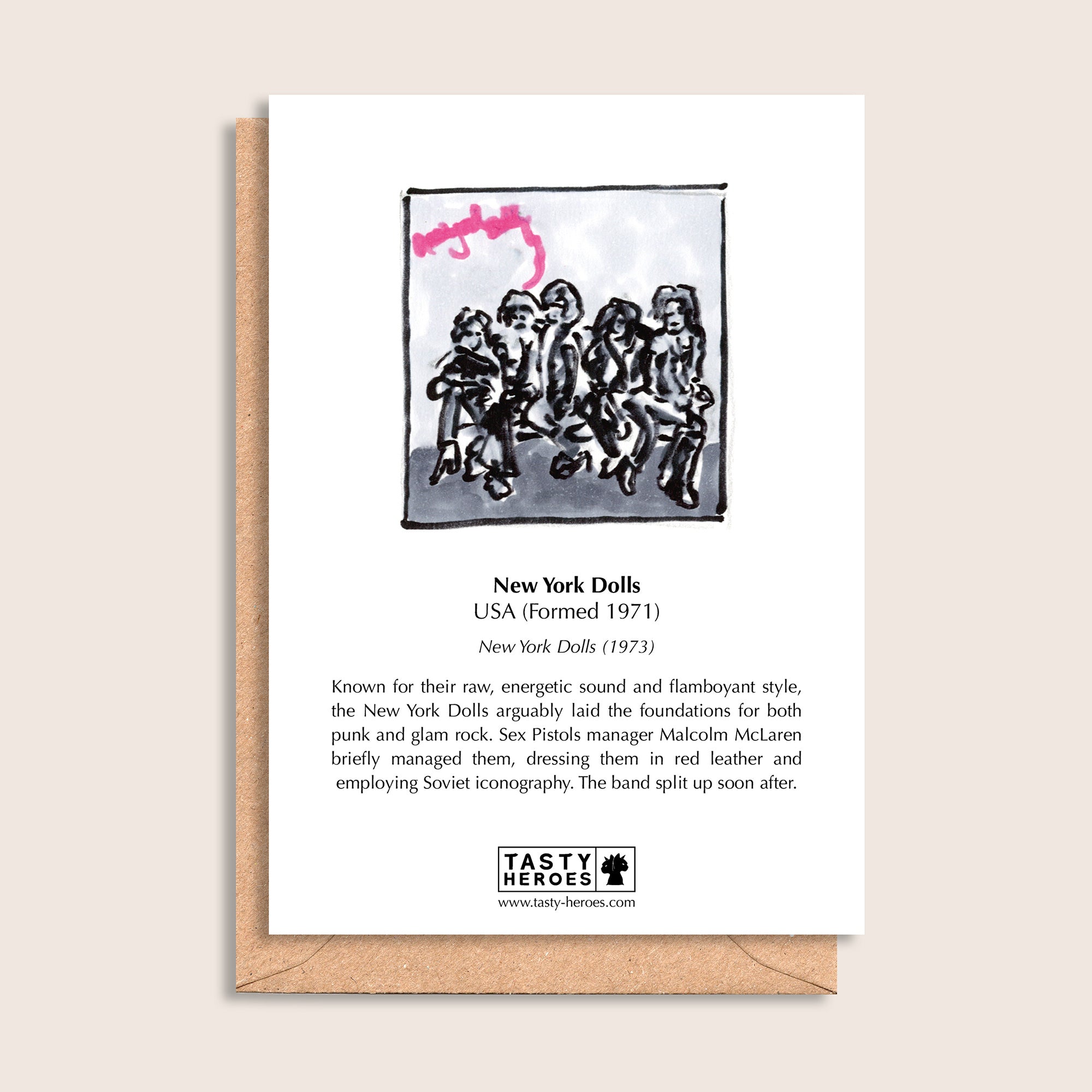 New York Rolls – biographical note and New York Dolls artwork, reverse