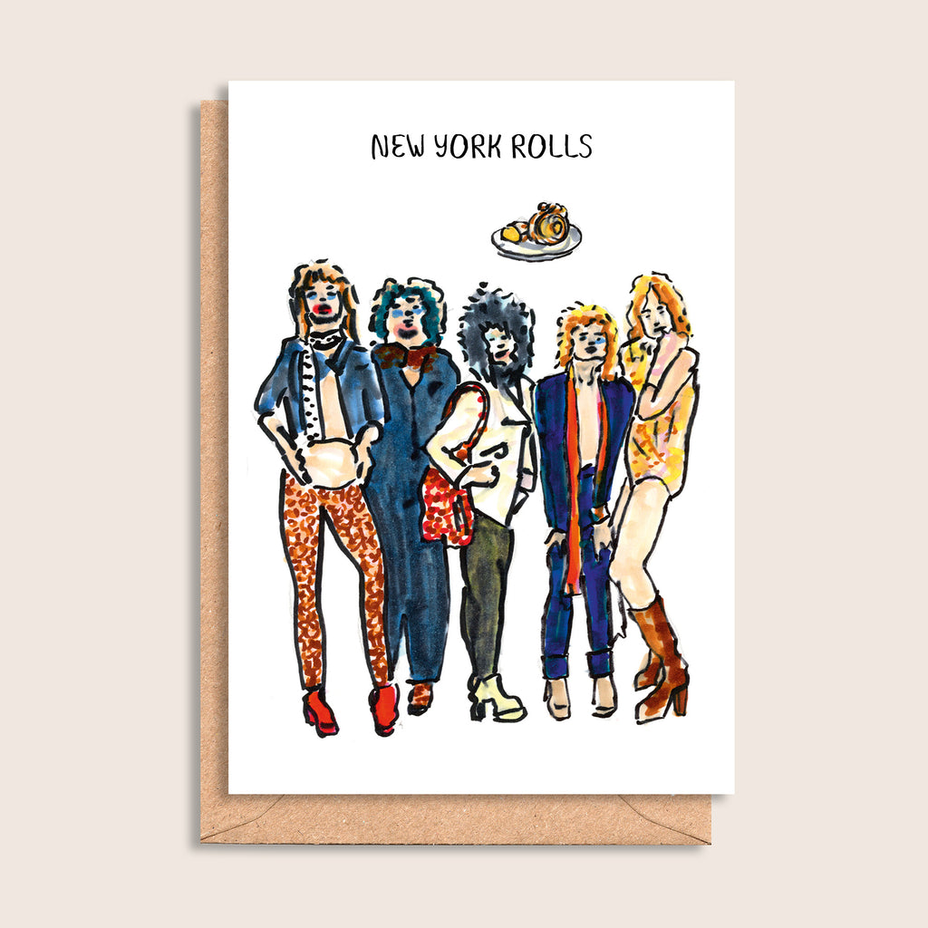 New York Rolls – illustrated portrait greeting card, front